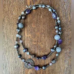 PEYOTE BIRD Amethyst Quartz and Pearls Necklace